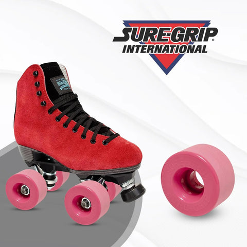 Velvet Indoor Roller Skate Wheels With Vanathane Material For A Real Smooth Indoor Ride 55mm By 31mm Set Of 8 Pink in packaging