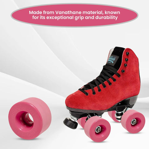Velvet Indoor Roller Skate with Pink Vanathane Wheels, 55mm by 31mm, for Smooth Ride and Precision Bearings, Made in USA, Sure Grip