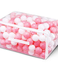 Pink and white plastic play balls in a transparent storage bag, ideal for 100 Ball Pit Balls for Kids, Plastic Balls for Ball Pit.