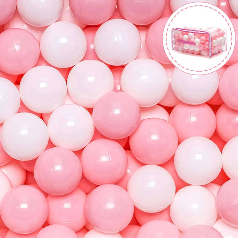 100 Ball Pit Balls for Kids, Plastic Balls for Ball Pit, Play Balls for Toddlers Babies, pink and white balls, close-up view