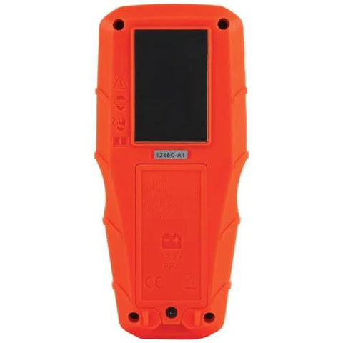 Back view of orange Pinless Moisture Meter for Non-Destructive Moisture Detection in Drywall, Wood, and Masonry; Detects up to 3/4-Inch Below Surface