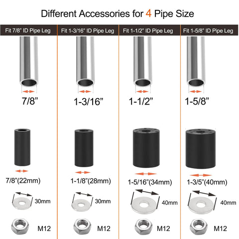 4 pipe size accessories for 5 Inch Heavy Duty Expanding Stem Casters For Stainless Steel Prep Tables And Carts Fits Tube Legs 7/8 to 1-5/8 Inch