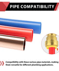 Two Pack Three Quarter Inch Push To Connect Male Adapters For Copper PEX CPVC And PE-RT Pipes shown with pipe compatibility