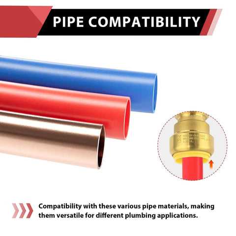 Pack Of Two Go-To Three Quarter Inch 90 Degree Push Fit Brass Elbow Fittings For Copper PEX CPVC And PE-RT Pipes shown with pipes