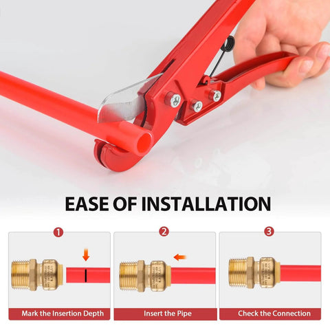 Installation steps for Two Pack Push Fit Half Inch To Three Quarter Inch Male Adapter With Disconnect Tool For Pex Copper CPVC And PERT Pipe.