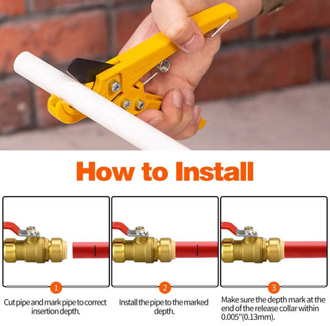 Installation guide for Two Pack Three Quarters Inch Push Fit Ball Valve With Disconnect Clip Full Port Push To Connect Water Shut Off Valve