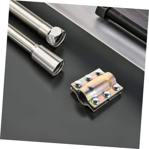 Pipe Leak Sealer Clamp For Plumbing Repair Kit Fits PE PPR Steel And Iron Pipes Emergency Fix For Home DIY And Professional Use Durable Reliable Repair Solution Now, showing the clamp next to steel pipes.