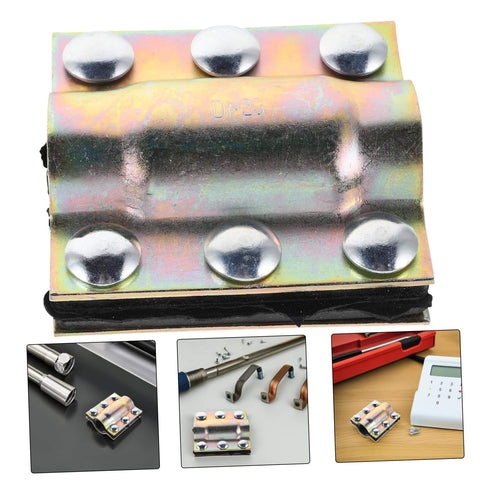 Pipe Leak Sealer Clamp For Plumbing Repair Kit Fits PE PPR Steel And Iron Pipes Emergency Fix For Home DIY And Professional Use Durable Reliable Repair Solution Now, showing close-up of metal clamp with bolts.