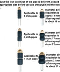 DIY Pipe Leak Repair Kit For Copper And PVC Pipes, showing various reusable water stopper pins with expansion details for different pipe sizes.