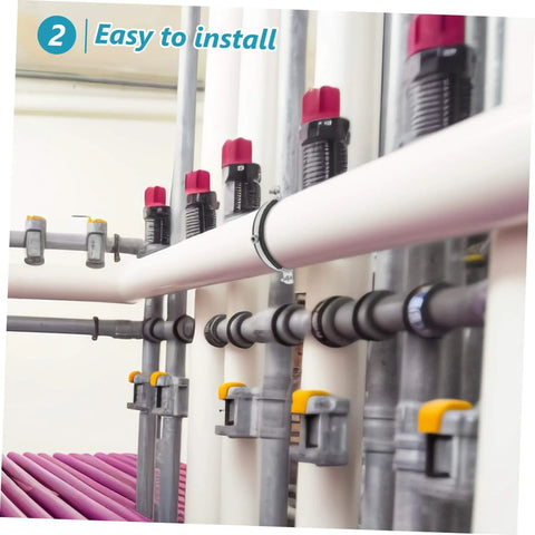 Three Piece Pipe Fitting Movable Bracket Clamp Kit For Water Pipes Wall And Ceiling Mount Emergency Repair shown installed