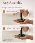 Hands assembling black malleable iron pipe nipple, threaded ends for steampunk decor. Ten Pack Of One Half Inch By Two Inch Black Malleable Iron Pipe Nipples Fitting For DIY Steampunk Industrial Vintage Style Home Decor And Maker Projects Threaded Both Ends Ready For Quick Assembly And Long Lasting Rust Resistant Performance.