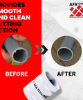Inner And Outer Pipe Reamer For 3/8 To 2 Inch Pipes With 45 Cutting Edges showing before and after deburring illustration