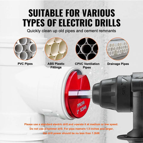 PVC Pipe Reamer Kit Drill Ready 4 Piece Set Aluminum Alloy With Size Options 1.5 Inch 2 Inch 3 Inch 4 Inch Fits PVC ABS CPVC Fittings Cleans Pipe Ends For Water Supply Drain And Vent Lines used on pipe