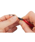 Hands using Versatile Pipe Reamer And Deburring Tool For Metal PVC And Conduit With Swivel Head And Quick Release Blade Change