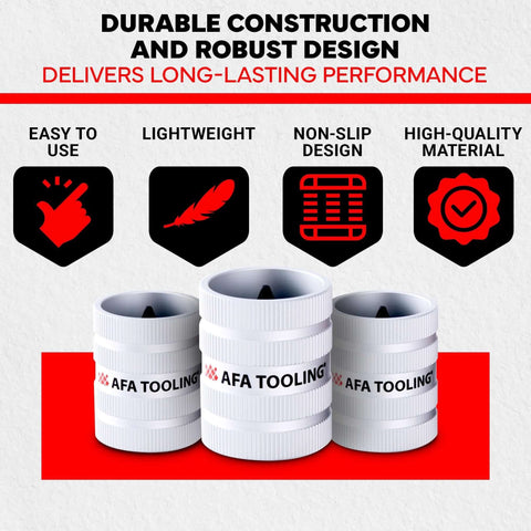Inner And Outer Pipe Reamer For 3/8 To 2 Inch Pipes With 45 Cutting Edges, showcases AFA Tooling branding in durable design.