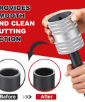 Hands using Pro Grade Pipe Reamer Tool For 1/4 To 2 1/8 Inch Tubing With Dual Inner Outer Reamers demonstrating smooth clean cutting on pipe.