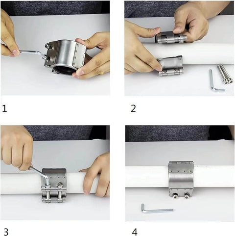 Heavy Duty Pipe Repair Clamp Kit For Plastic And Metal Pipes 60-65mm (2.5 Inch), Leak Sealer in use on pipe.