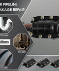 Front view of Emergency Water Pipe Repair Clamp Kit For Cast Iron Cement PVC PE Pipes 20mm Leak Fix Reusable Anti Impact Clamp