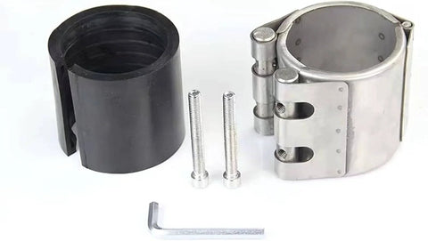 Heavy Duty Pipe Repair Clamp Kit For Plastic And Metal Pipes 60-65mm, includes stainless steel clamp, rubber liner, bolts, wrench