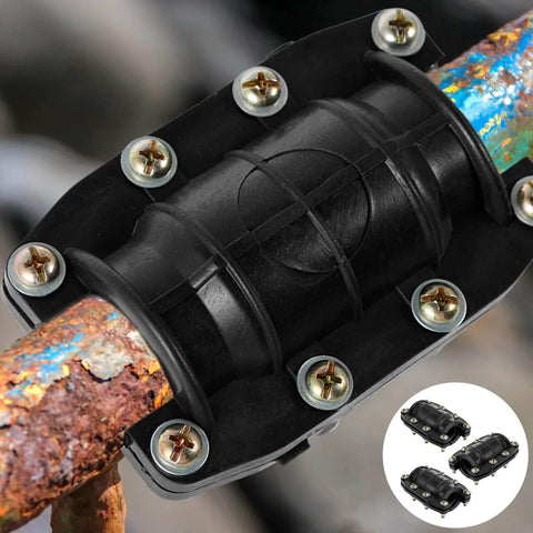 Three Piece Pipe Repair Clamp Kit For Leaks And Burst Water Pipes No Fuss Anti Impact Emergency Fix Clamp Set on rusty pipe