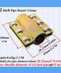 Water Pipe Repair Clamp For 0.79 To 0.86 Inch Pipes 4 Inch Long Leak Sealer For PE PPR Steel And Iron Plumbing with six bolts