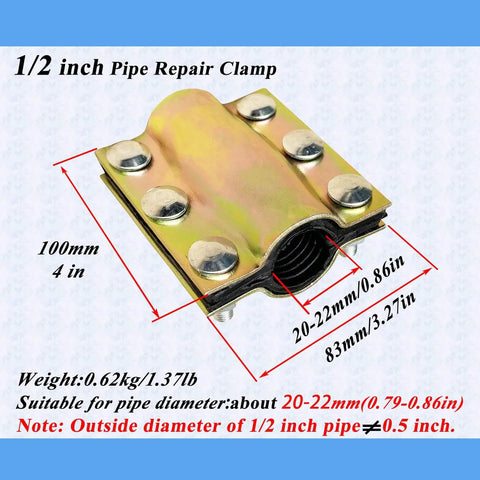 Water Pipe Repair Clamp For 0.79 To 0.86 Inch Pipes 4 Inch Long Leak Sealer For PE PPR Steel And Iron Plumbing with six bolts