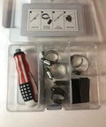 Open toolbox with screwdriver, six stainless steel clamps, and patches for Pipe Leak Repair Kit With 6 Patches And Stainless Steel Clamps, No Water Shut Off Needed, Quick Fix For Pin Hole Leaks And Small Splits In Most Household Pipes, Flexible Rubber Patches For DIY Home Plumbing.