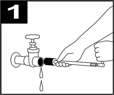 Illustration demonstrating the Water Stopper Pipe Repair Kit With Three Tools For 1/2 Inch 3/4 Inch And 1 Inch Pipes Up To 65 PSI in use