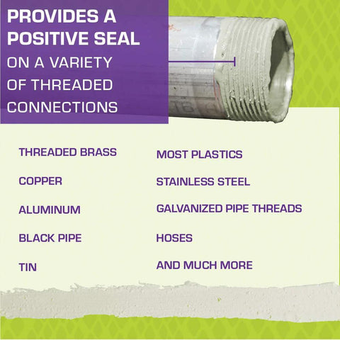 Ultra Thick Soft Set Pipe Thread Sealant for positive seal on various threaded connections including brass, aluminum, and plastics.