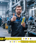 Man in blue overalls holding Threlaco Soft Set Pipe Thread Sealant For Leak Proof Plumbing And HVAC Installations in workshop