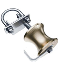 Sturdy Galvanized Steel Pipe Track Wheels For Chain Link Sliding Gates Fits 2 Inch Gate Frames And One And Five Eighths Inch Track Pipes Two Pack Durable Rust Resistant For Smooth Stable Gate Operation, showing a side view
