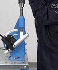 2 Inch Hole Saw Pipe Tube Notcher With Adjustable Tilt From 0 To 60 Degrees in use by worker on tubing