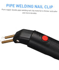 Close-up of DIY Friendly Car Bumper Repair Kit with compact hot plastic welder featuring double pipe welding nail clip and red button.