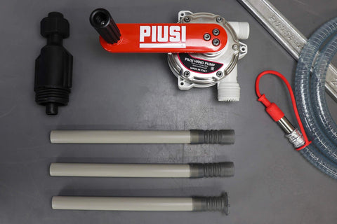 ArmorBlue Piusi Rotary Drum Pump for Diesel Exhaust Fluid (DEF) with components, 10 Gallons per 100 rotations, no power needed.