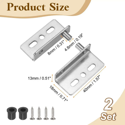 Heavy Duty Pivot Door Hinge Set 40 x 18 mm Concealed Shaft With Bushing Kit For Cabinets, image showing dimensions and parts