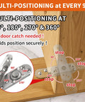 Diagram of heavy duty pivot hinge with multi-positioning angles labeled, demonstrates concealed door hardware securing positions at 90°, 180°, 270°, 360°.