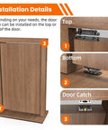 Installation details for Premium Beefy Heavy Duty Hidden Door Pivot Hinge Kit for Secret Bookcase Doors with top and bottom views.