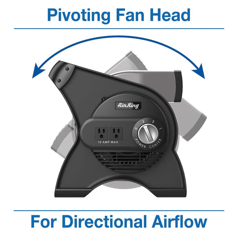 Side view of Pivoting Utility Fan For Home Job Site And Workshop By Air King with 3 speeds, in 11.25 inch ABS plastic body.
