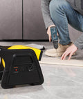 Pivoting Utility Fan 600 CFM High Velocity Floor Blower for Drying Cooling Ventilation and Exhaust used during flooring installation.