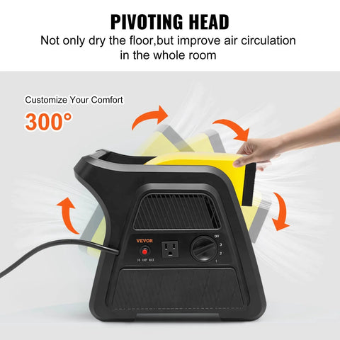 Side view of Pivoting Utility Fan 600 CFM High Velocity Floor Blower For Drying Cooling Ventilation And Exhaust With 300 Degree Pivot Portable Air Mover