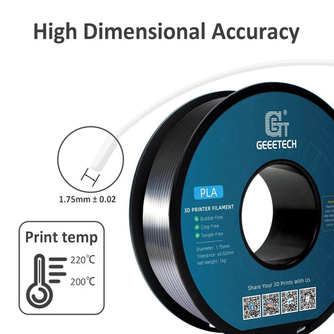 Filamento PLA in seta da 1,75 mm per 3D , argento metallizzato lucido, bobina da 1 kg con Tolerance dimensionale di 0,02 mm
