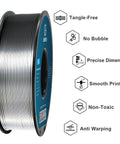 Filamento PLA in seta da 1,75 mm per 3D , argento metallizzato lucido, bobina da 1 kg con Tolerance dimensionale di 0,02 mm Tolerance i vantaggi