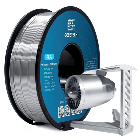 Filamento PLA in seta da 1,75 mm per 3D , argento metallizzato lucido, bobina da 1 kg con Tolerance dimensionale di 0,02 mm, con model stampato di motore a reazione