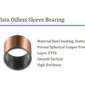 Plain oilless sleeve bearing with steel backing and PTFE layer, part of 4 Pack Self Lubricating Sleeve Bearings Three Quarters Inch Bore Seven Eighths Inch Outer Diameter And Three Quarters Inch Length Oilless Bushings For Low Maintenance Quiet Operation And High Speed Applications Durable Oil Free Bearings.