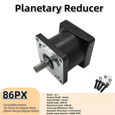 Planetary Gearbox For Nema 34 Stepper Motor With 5 To 1 Reduction, Low Backlash Under 18 Arc Min, CNC Ready