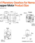 Technical drawing of Ratio 10:1 Planetary Gearbox for Nema 17 Stepper Motor 42-40mm Backlash 15 arcmin Input Shaft 10.8mm φ5mm