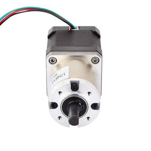Front view of 51:1 Planetary Gearbox High Torque Nema 17 Stepper Motor Precision Camera DIY with wires attached.