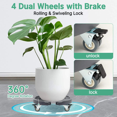 Round Dolly with Wheels Heavy Duty, Adjustable Pot Dolly 16-20 Inch, Large Plant Mover Indoor Outdoor, Muti Functional Rolling Dolly for Trash Can, Keg, Drum, Barrel designed for smooth motion and stable alignment in automation and mechanical, featuring dual wheels with brake.