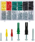 Plastic Drywall Anchors and Screws Kit 400 Piece Set with Ribbed Anchors and Carbon Steel Screws for Strong Easy Install