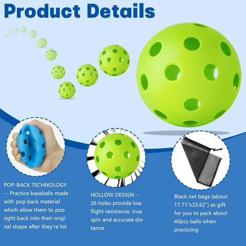 Product details: 50 Pack Baseball Practice Balls Plastic Training Balls Lightweight Hollow Softballs with a Drawstring Bag for Hitting